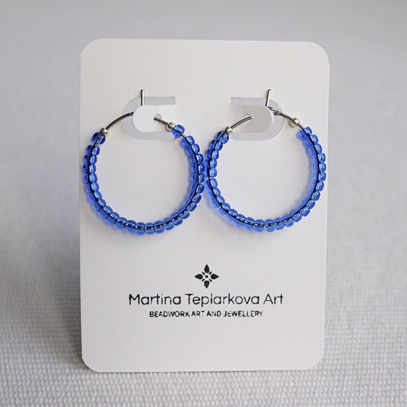 Blue Beaded Hoop Earrings