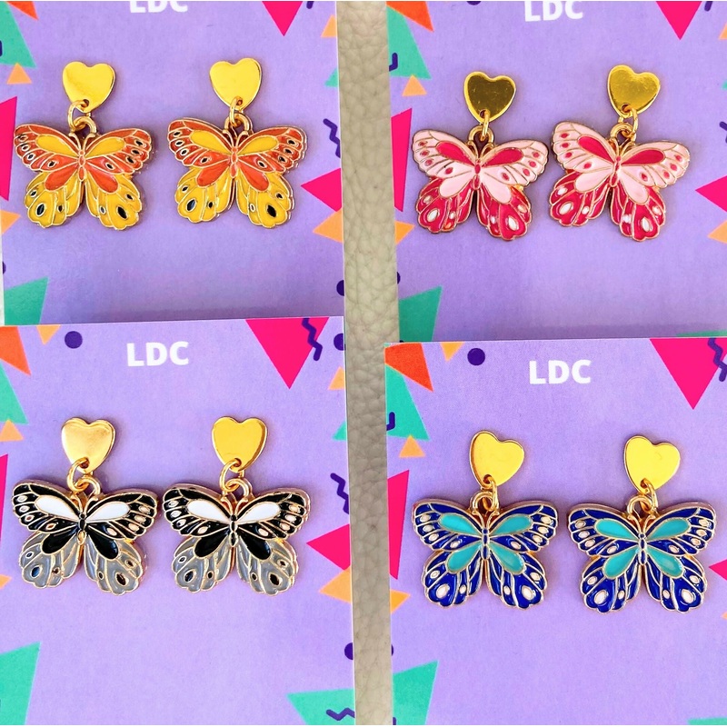 Butterfly Heart Drop Stud Earrings