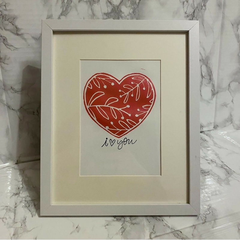 Framed Heartfelt Lino Print – Red