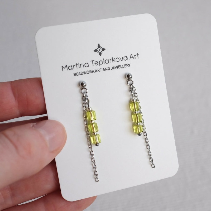 Green Beaded Chain Earrings