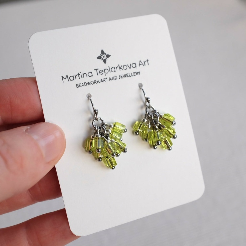 Green Beaded Cluster Earrings