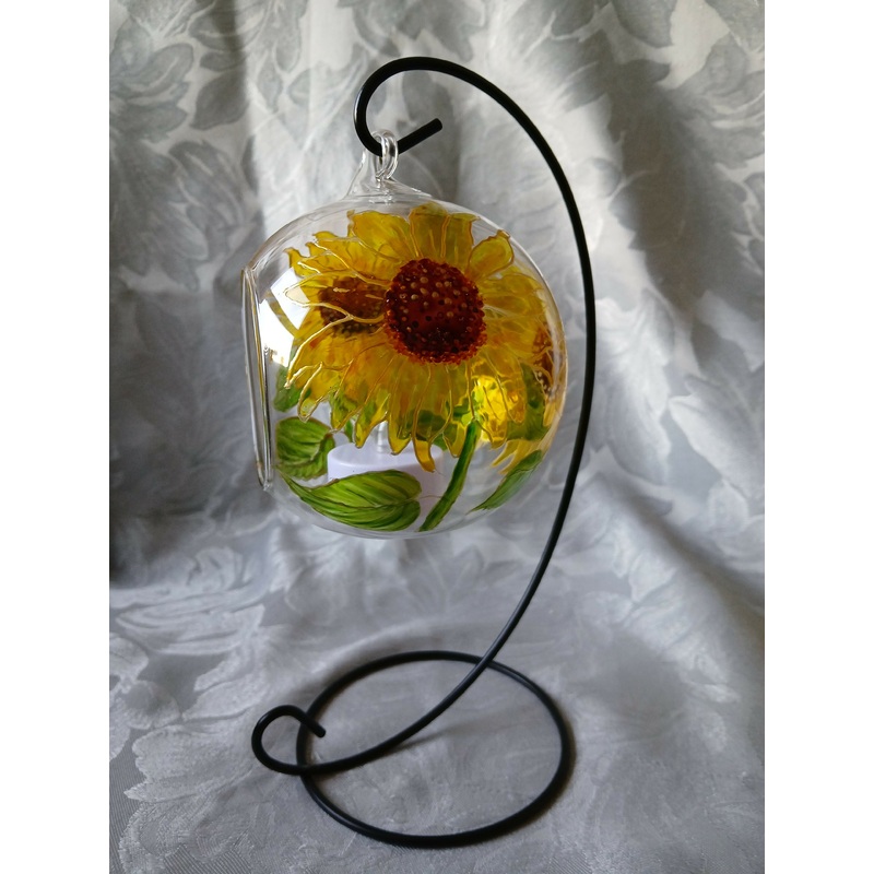 Hand Painted Glass Bauble Candle Holder: Choice of Flowers.
