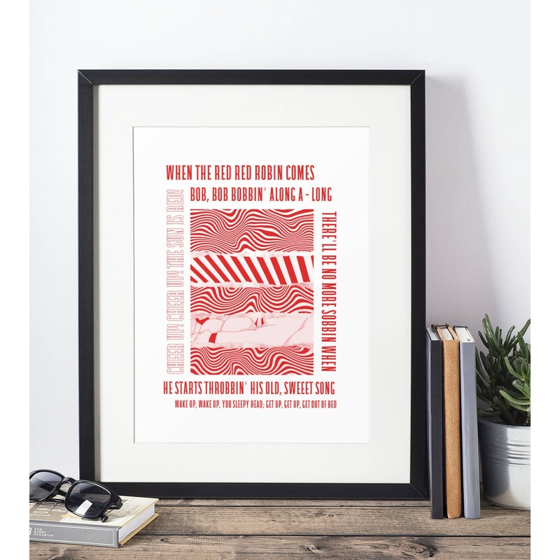 Hull KR Art Print RED RED ROBIN LYRICS Design in White