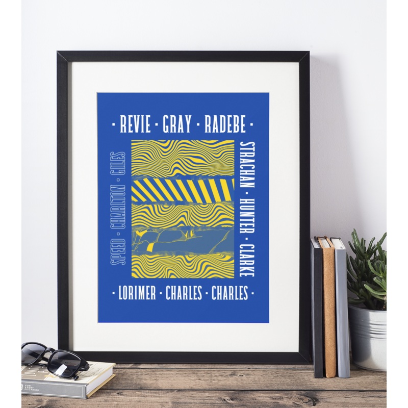 Leeds Utd Art Print LEGENDS SQUARE Design in Blue