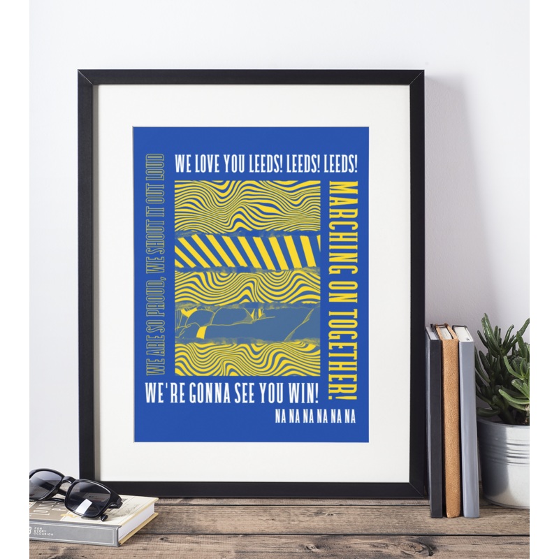 Leeds Utd Art Print MARCHING ON TOGETHER LYRICS Design in Blue
