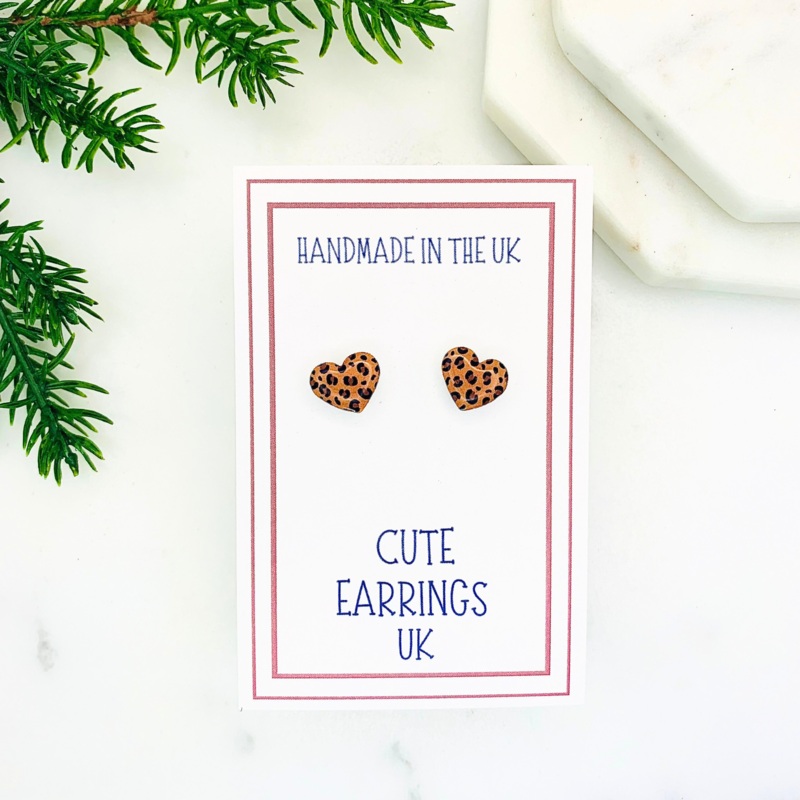 Leopard Print Heart Stud Earrings