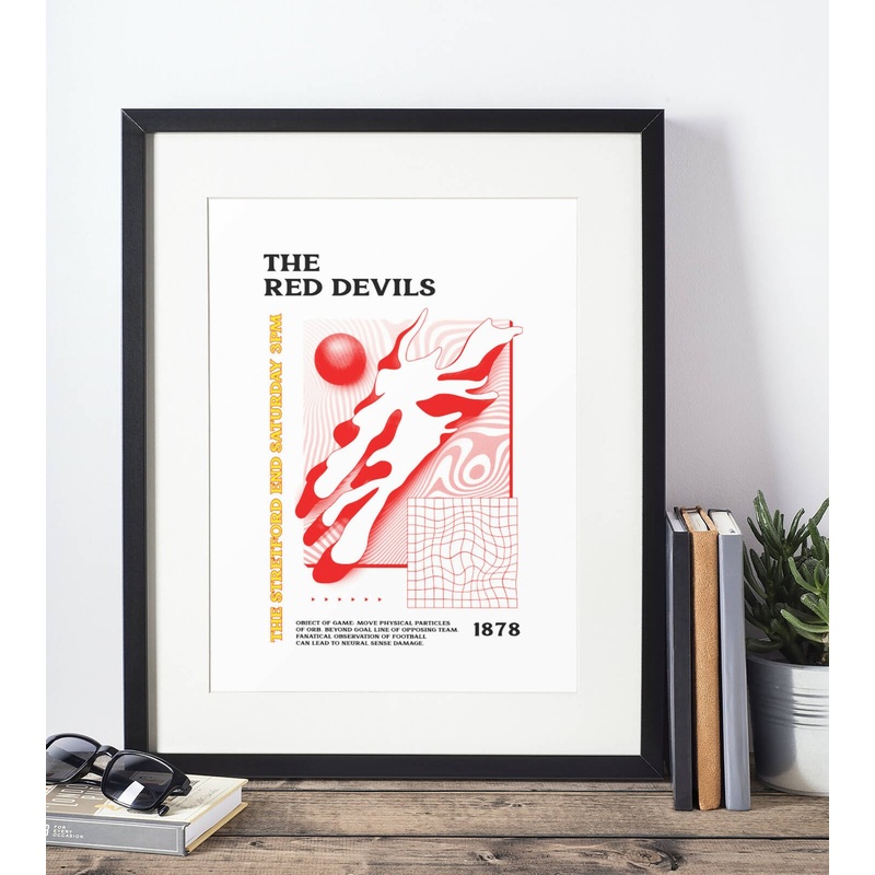 Manchester Utd Art Print PSYCHEDELIC Design in White