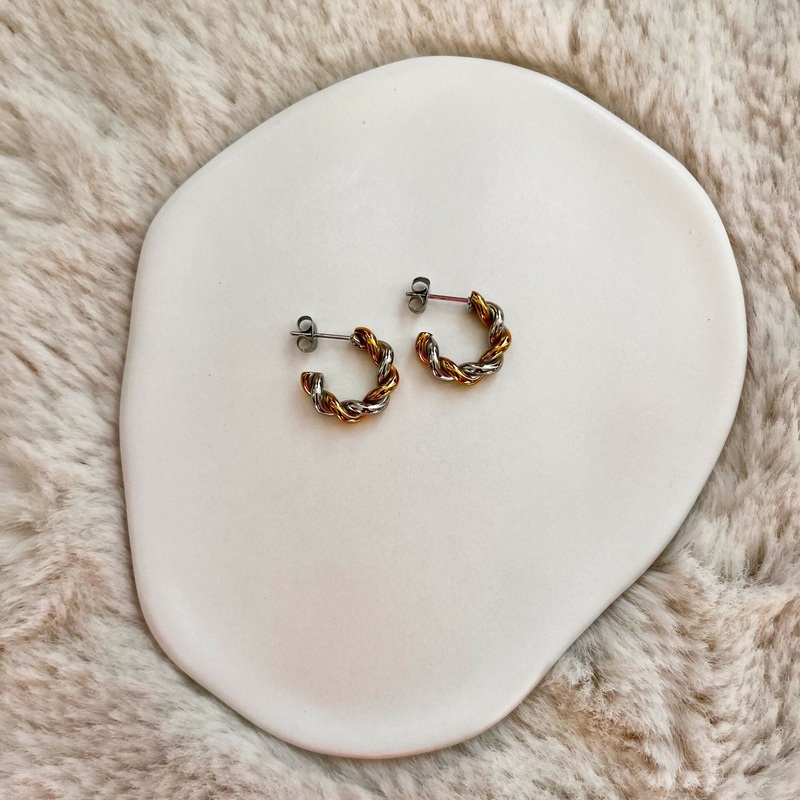 Mixed Metal Twisted Hoop Earrings