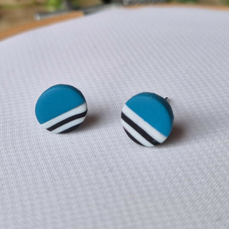Teal And Breton Stripe Contrast Stud Earrings