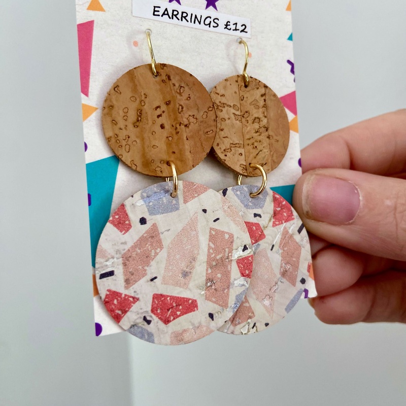 Terrazzo Printed Cork Round Earrings