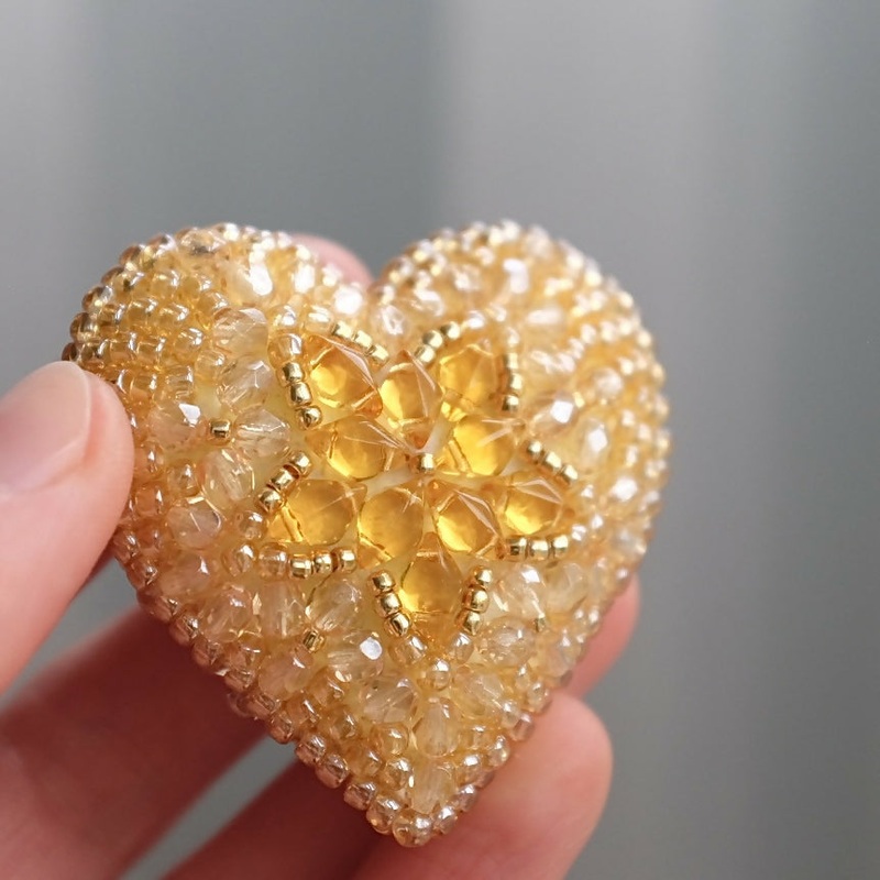Yellow Bead Embroidered 3D Heart