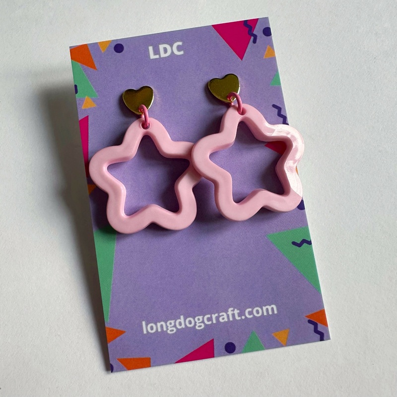 Acrylic Star Drop Stud Solid Lt Pink