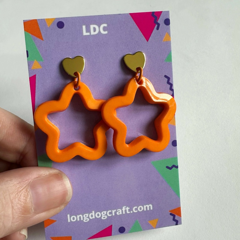 Acrylic Star Drop Stud Solid Orange