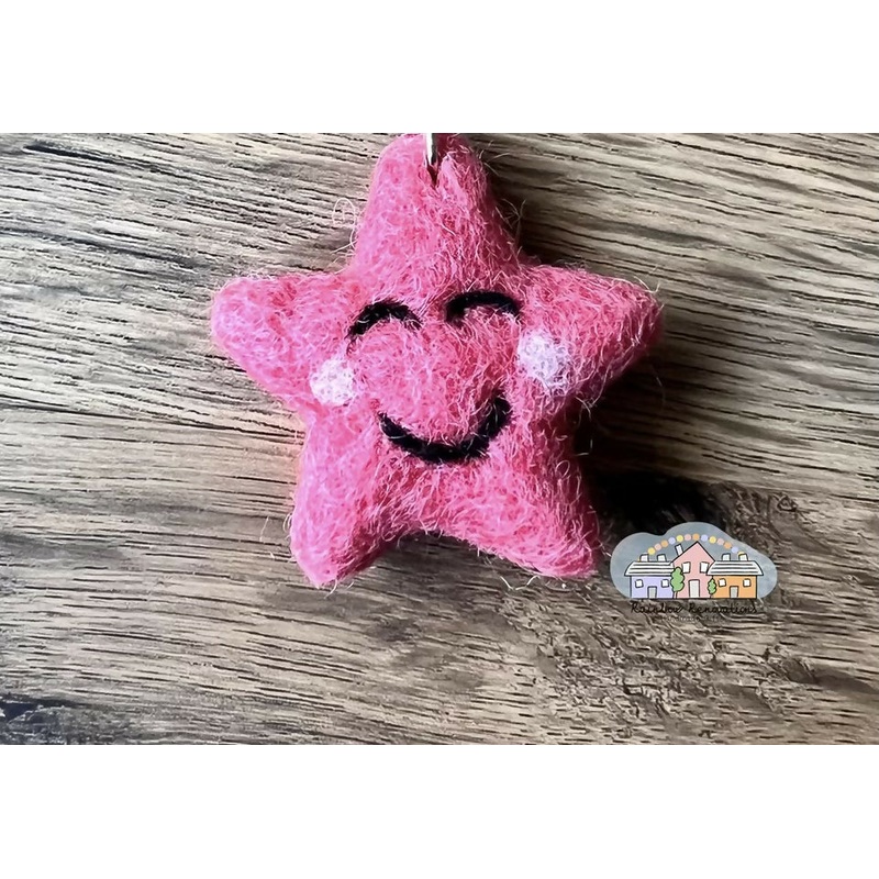 Felted Smiley Star Magnet|Green|Turquoise|Pink|Blue|Lilac|Orange|Yellow|Mustard|Purple|Grass green