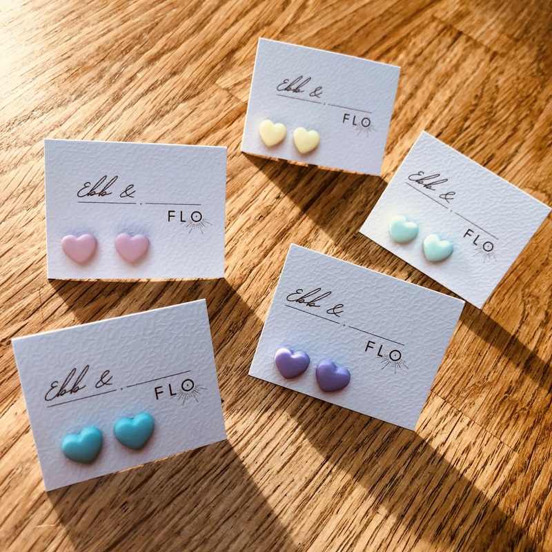 Hand Made Heart Stud Earrings|Baby pink|Yellow|Mint|Baby blue|Lavender