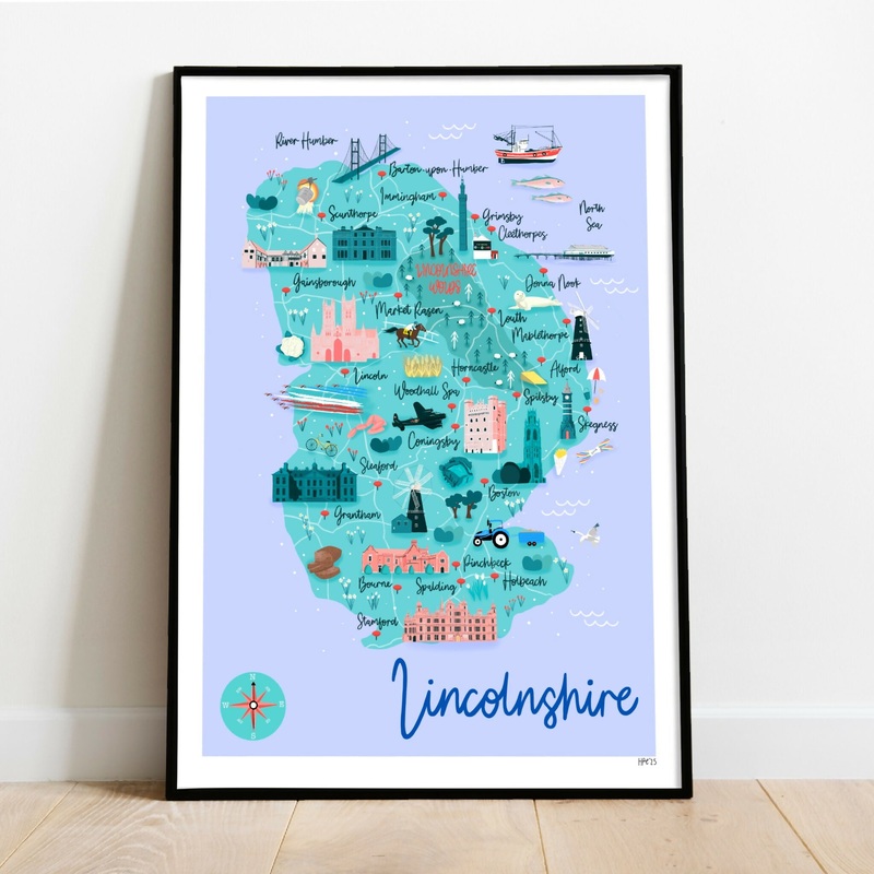 Lincolnshire Map Art Print|A3|A4|A5