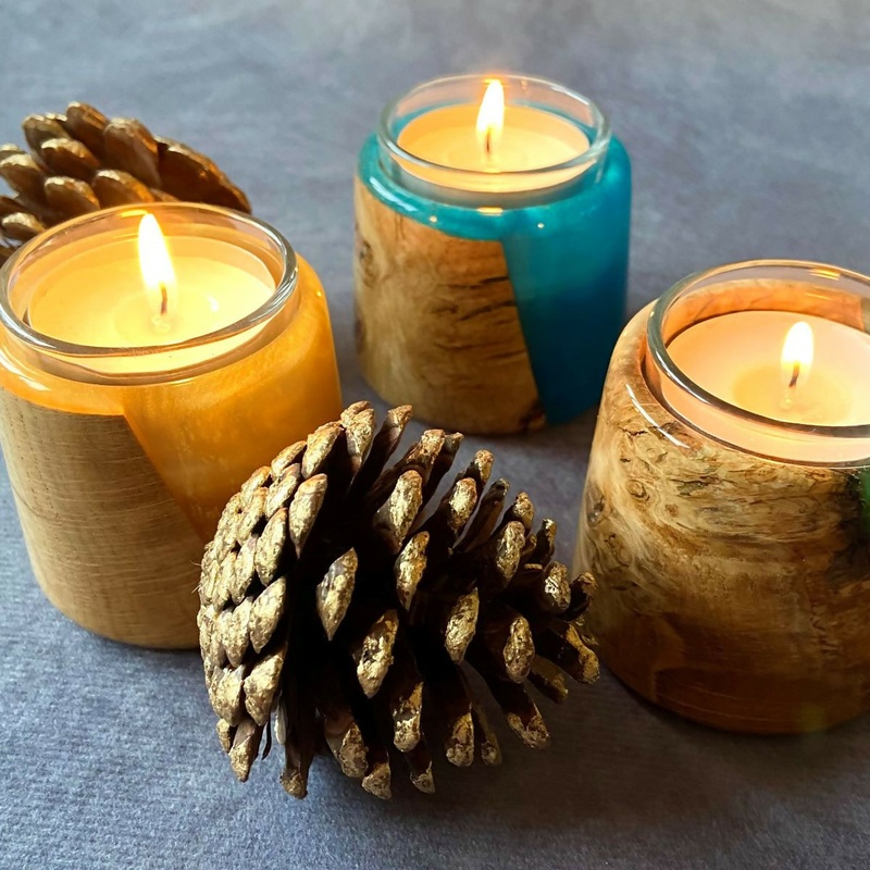 English Oak Burr and Resin Tealight Holder