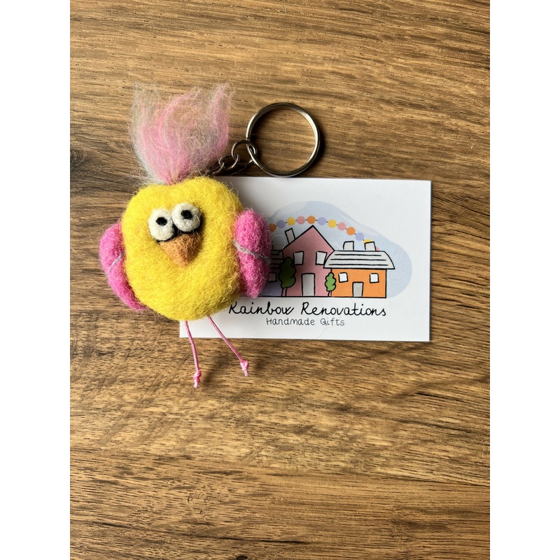 Felted Quirky Bird Keyring|Yellow|Orange|Burnt Orange|Green|Green/yellow|Teal/orange