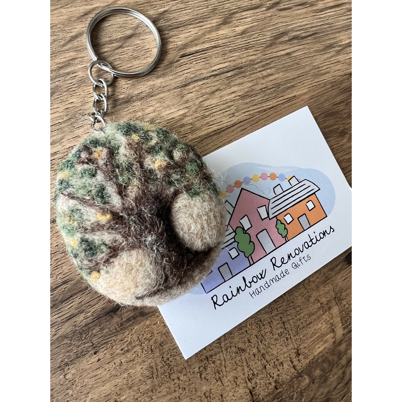 Felted Tree Keyring|Grey with green tree|Black with pink tree|Grey with lilac tree|Beige with green/orange tree