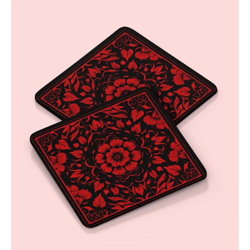 Floral Set of 4 Coasters|Red Floral|Colourful Floral