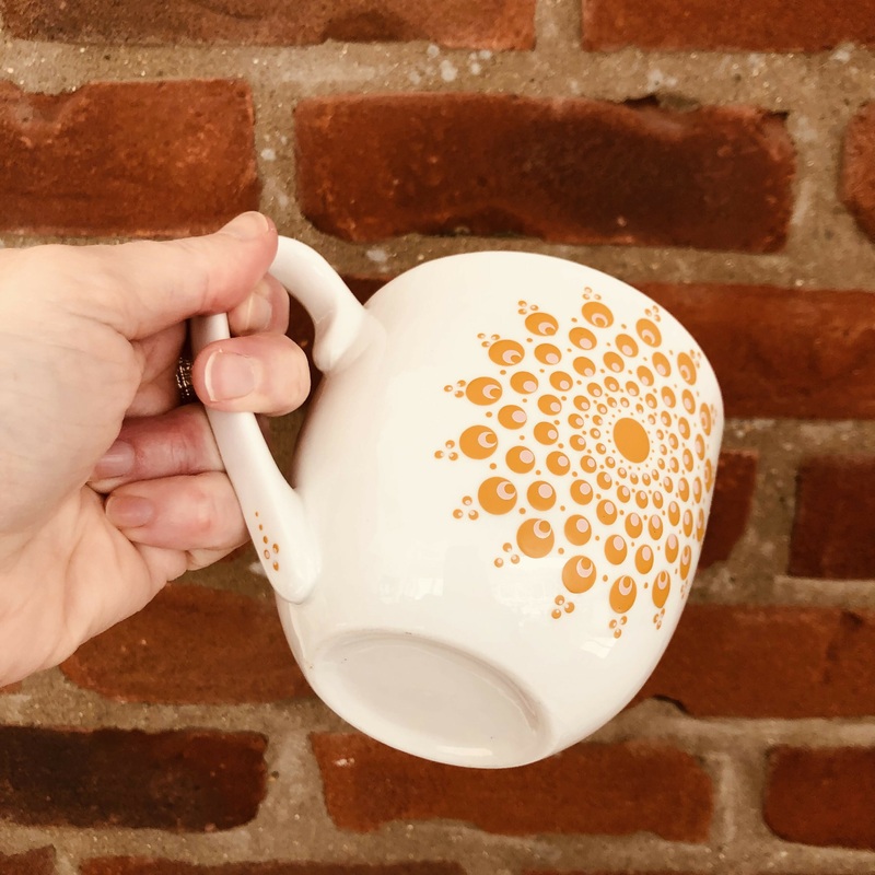 Hand Painted Dot Mandala Large Mug: True Ochre and Baby Pink