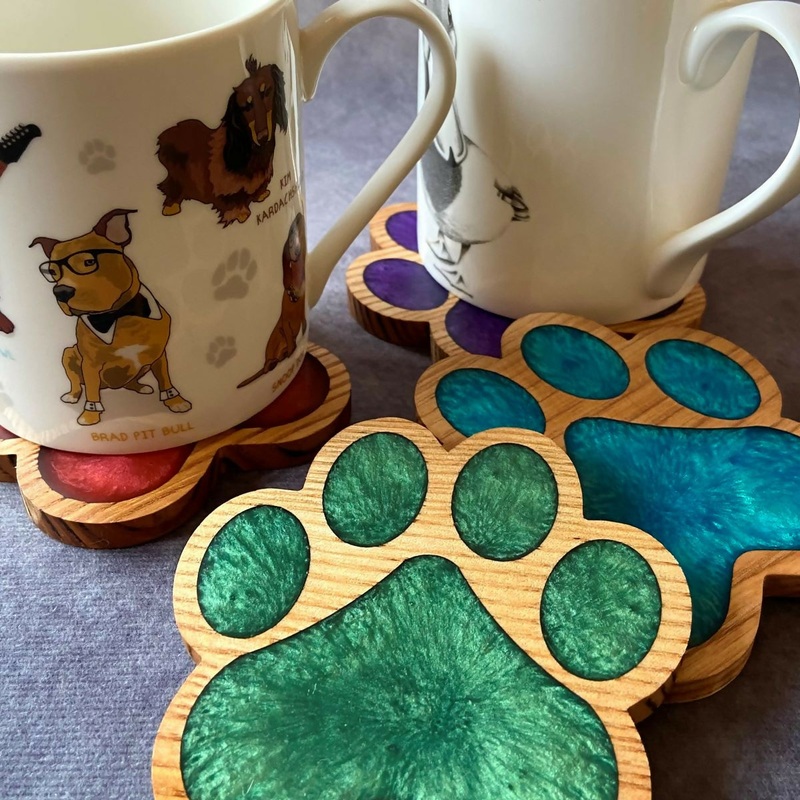 Paw Print Coaster in English Hardwood and Resin