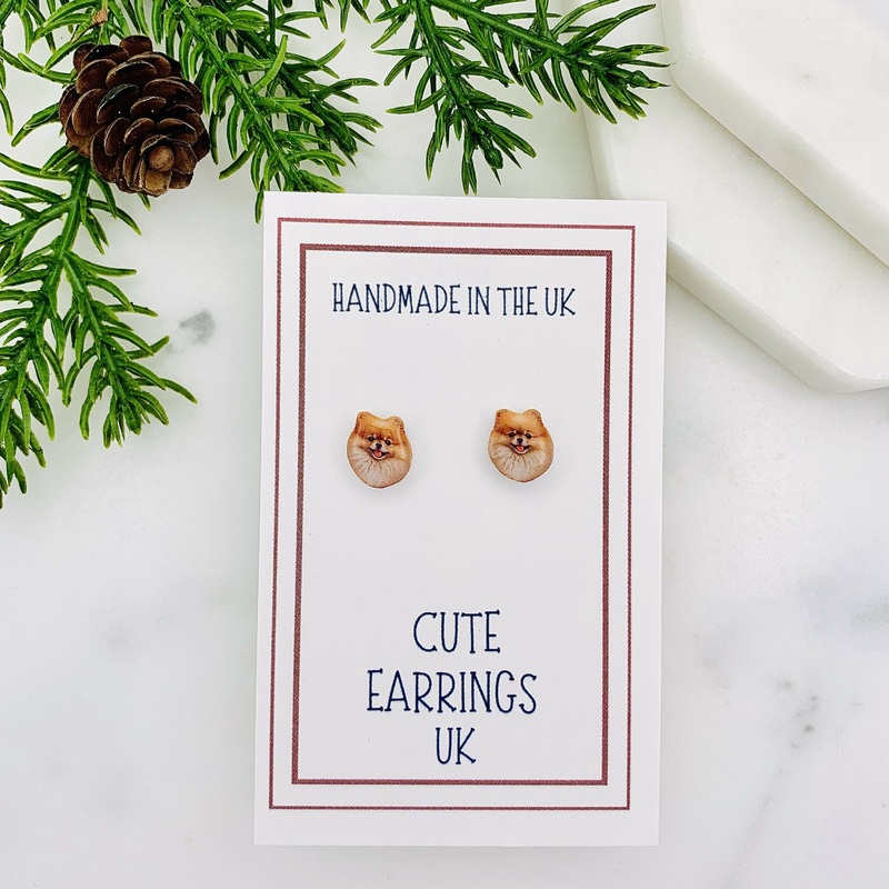 Pomeranian Dog Stud Earrings