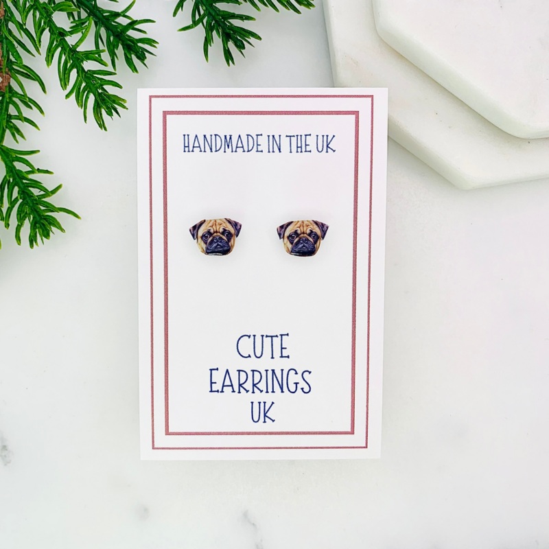 Pug Dog Stud Earrings