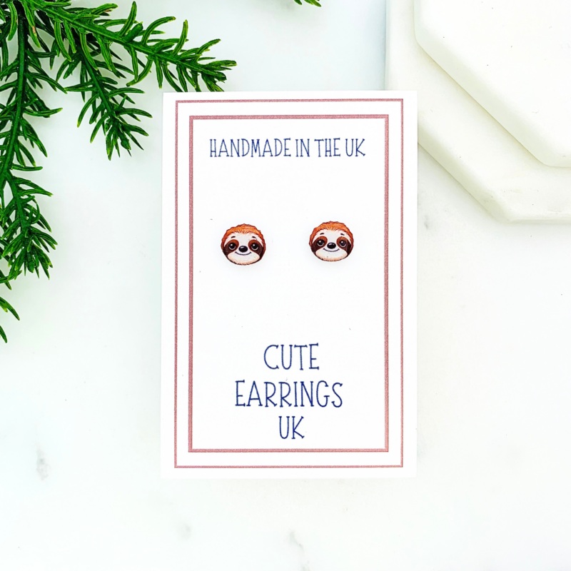 Sloth Face Stud Earrings