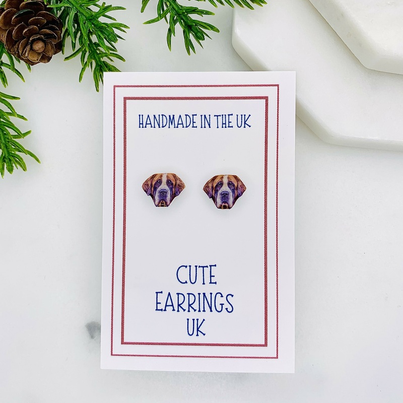 St Bernard Dog Stud Earrings