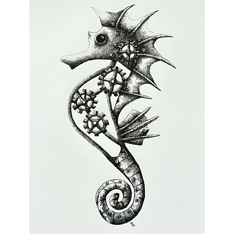 Steampunk Seahorse Print|White Mount|Black Mount