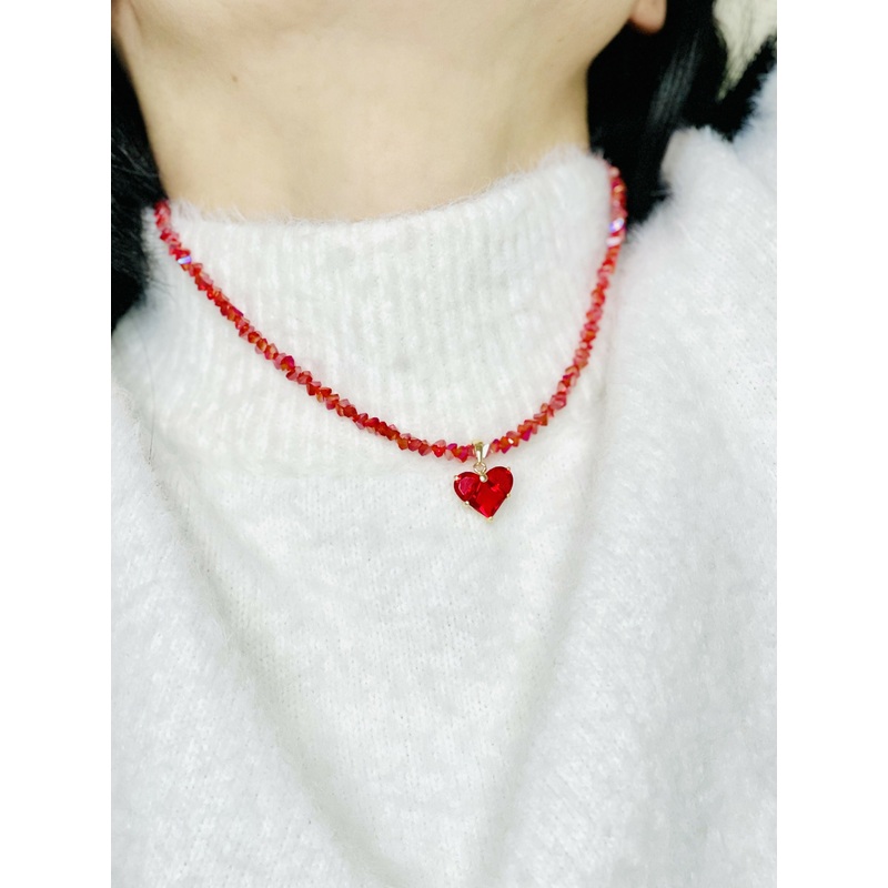 Crystal Necklace|Green & Red Heart|Blue|Pink|White|Red