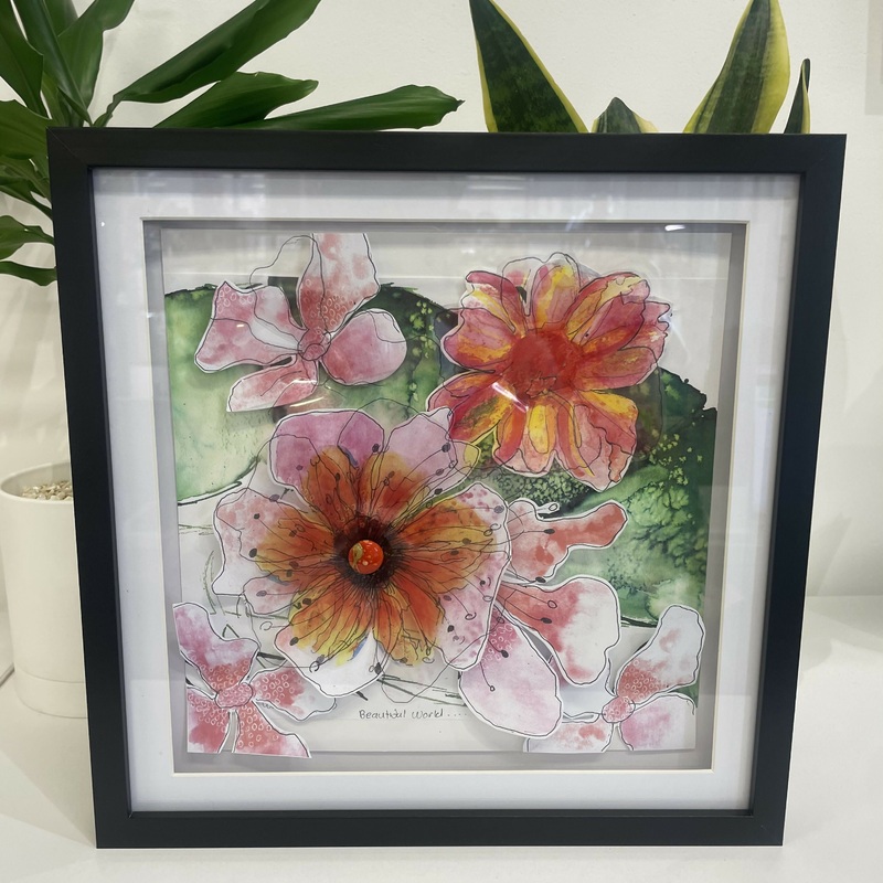 Framed Mixed Media Flower Field