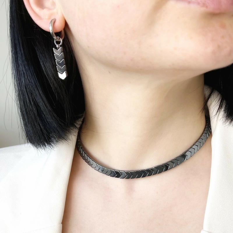 Hematite Set|Necklace|Earrings|Heart|Arrow