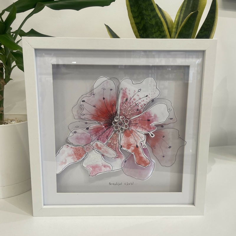 Large Mixed Media Flower – Framed