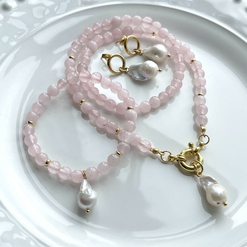 Pink quartz|Necklace|Bracelet