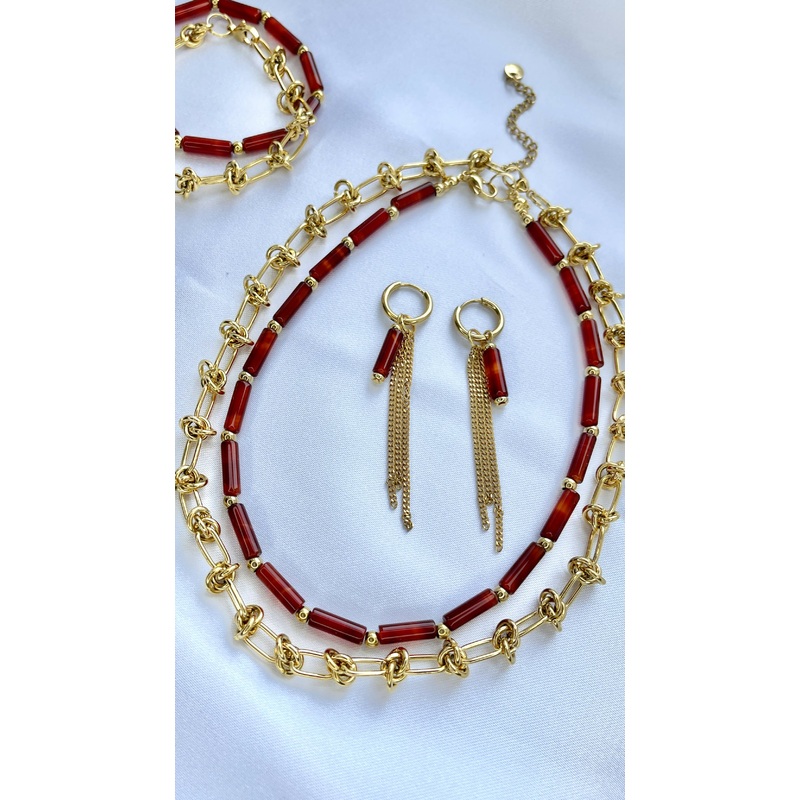 Red Agate|Bracelet|Necklace|Earrings