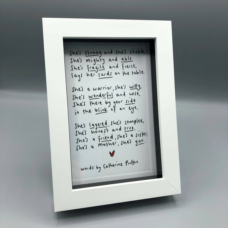 She Framed Poem|White Frame|Black frame|A5 Framed|A5 Hanging Frame|A4 Framed