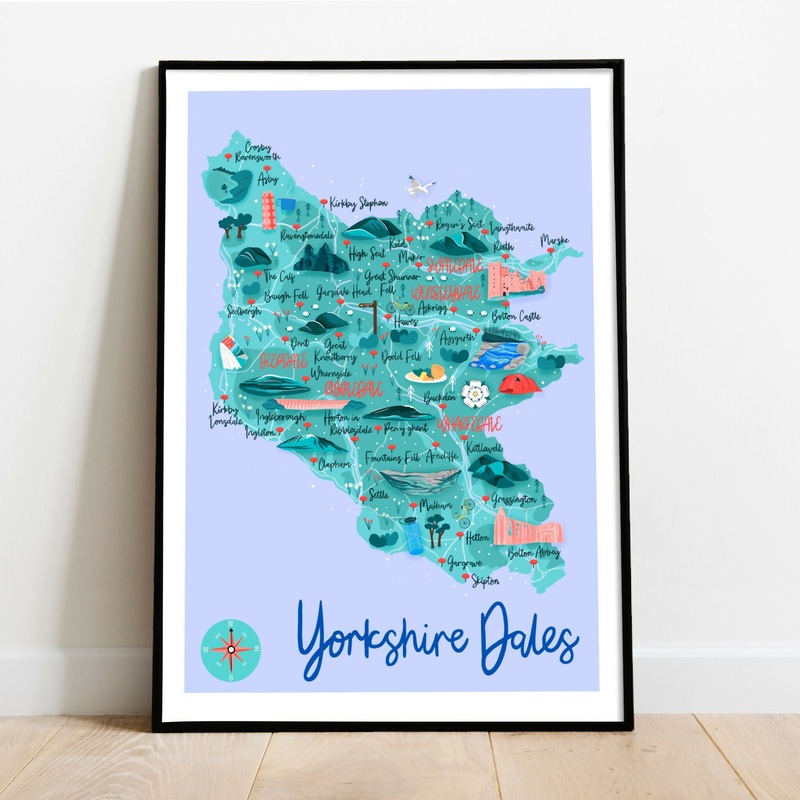 Yorkshire Dales Map Art Print|A3|A4|A5