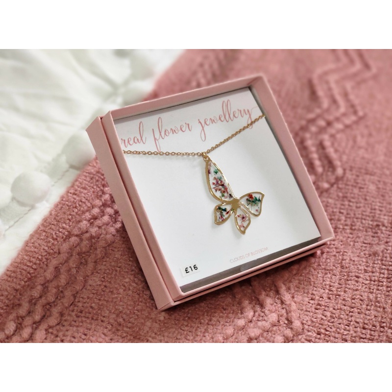Butterfly Real Flower Necklace Gold Plated