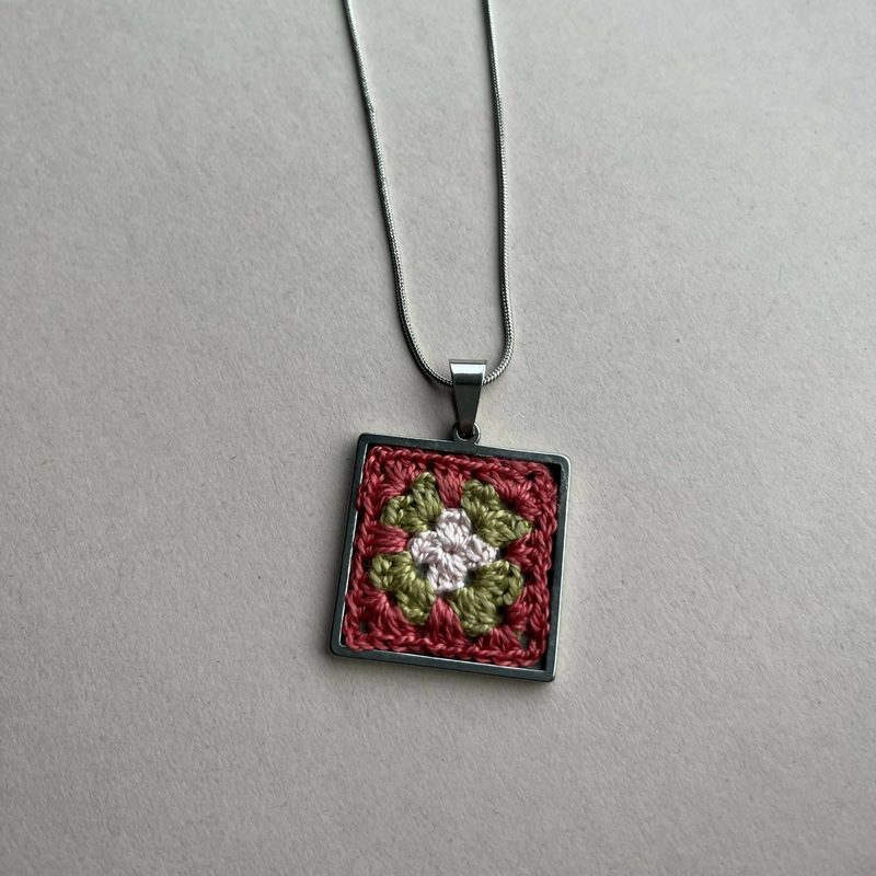 Crochet Granny Square Necklace Pendant