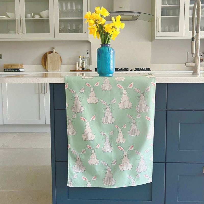 Easter Hares Organic Cotton Tea Towel