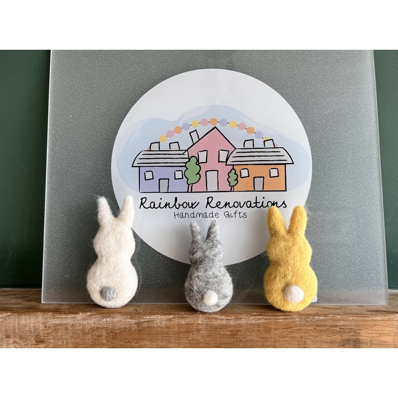 Felted Bunny Magnet|Grey|White|Yellow