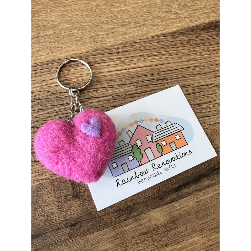 Felted Heart Keyring|Pink|Lilac|Yellow
