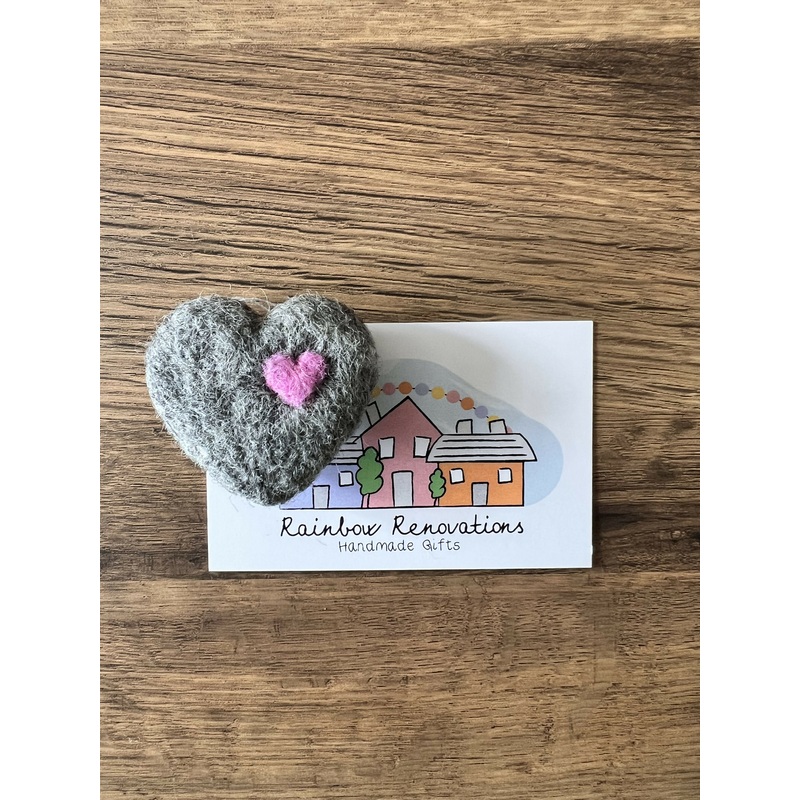Felted Heart Magnet|Grey|Yellow