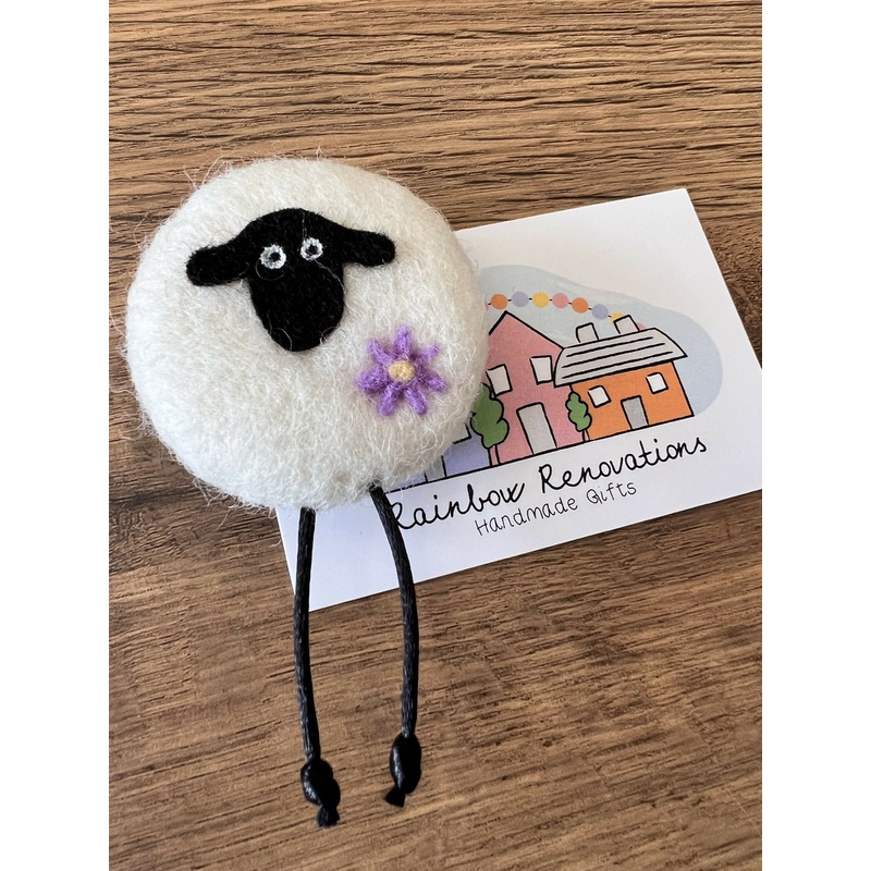 Felted Sheep with Flower Magnet