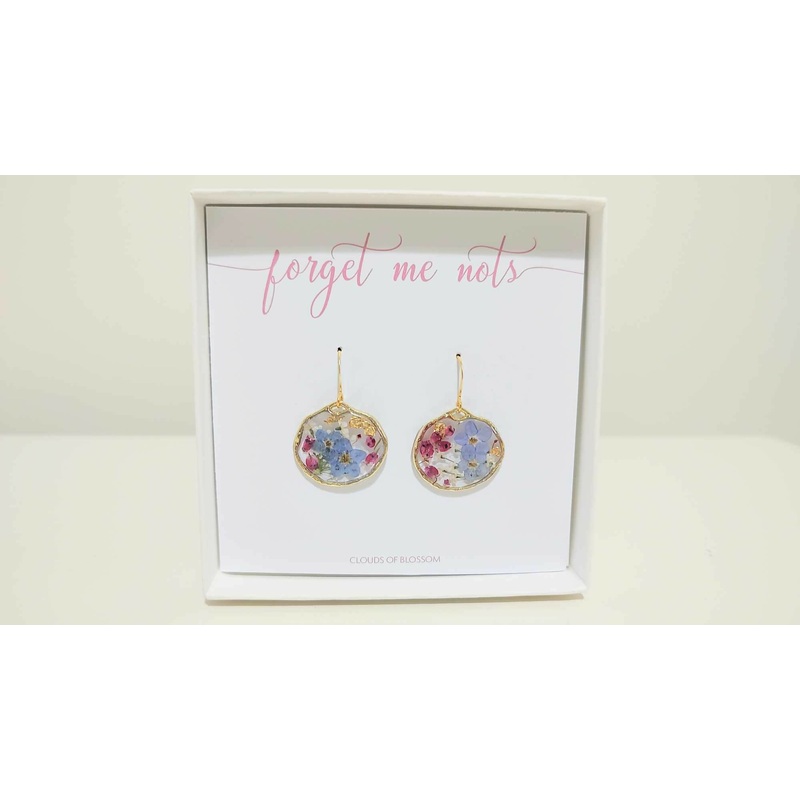 Forget Me Not, Heather and Lace Flower Gold Plated Earrings