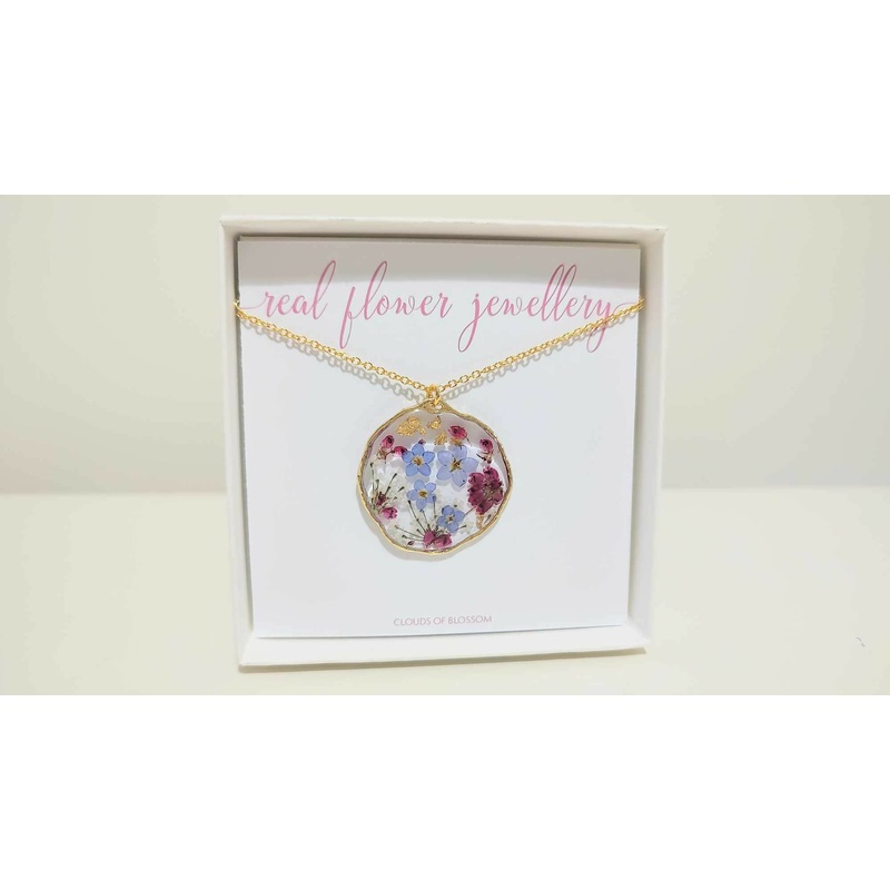 Forget Me Not, Heather and Lace Flower Gold Plated Large Necklace