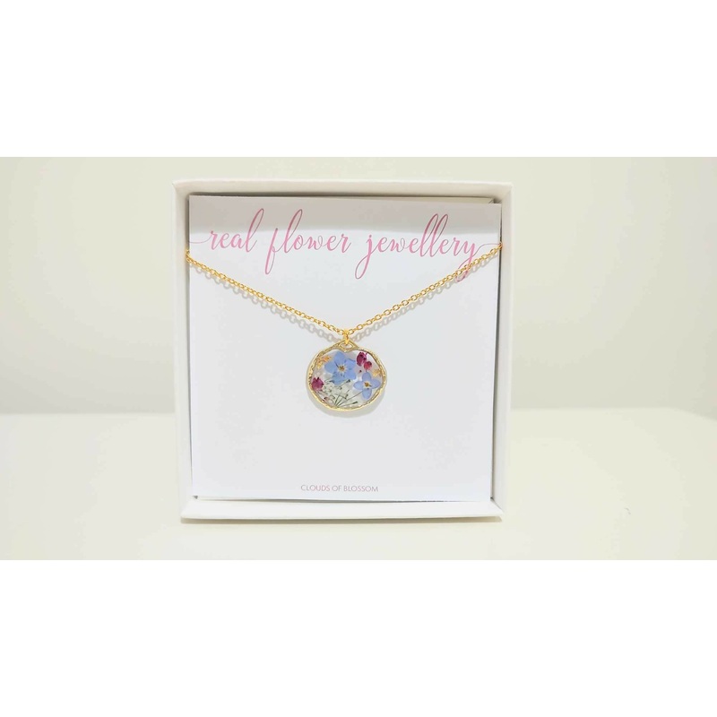 Forget Me Not, Heather and Lace Flower Gold Plated Necklace