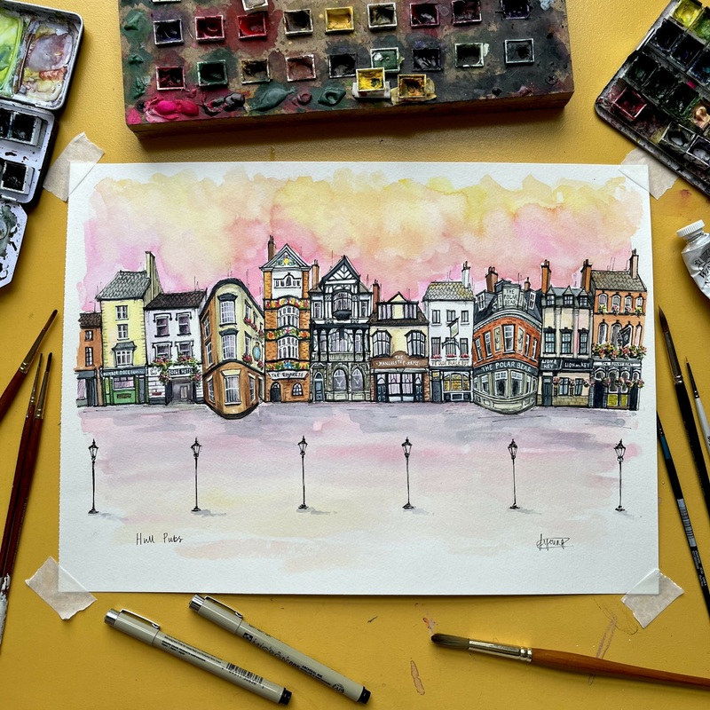 Hull Pubs A3 Framed